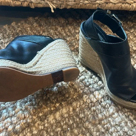 Balenciaga Open Toe Espadrille Leather Wedges Size 36
